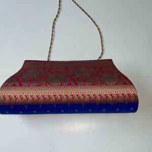 Banarasi Silk Elegant Red and Blue Clutch Bag